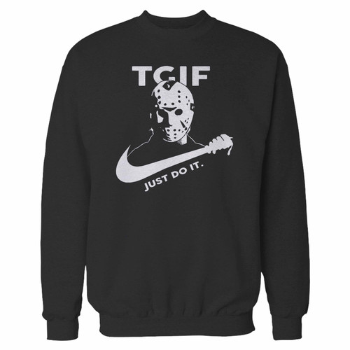 Your tgif jason voorhees crewneck sweatshirt just got an update. This super comfortable and lighter weight crewneck will become your favorite go-to sweatshirt. The cozy spandex cuffs and waistband make this pill-resistant sweatshirt a fan favorite.And your group will look and feel their best in this premium ringspun cotton crew.