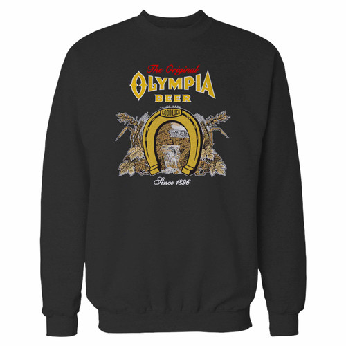 Your the original since 1896 national beer brewery good luck horseshoe barley hop olympia crewneck sweatshirt just got an update. This super comfortable and lighter weight crewneck will become your favorite go-to sweatshirt. The cozy spandex cuffs and waistband make this pill-resistant sweatshirt a fan favorite.And your group will look and feel their best in this premium ringspun cotton crew.