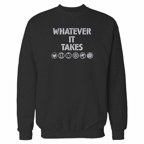 Your whatever it takes avengers endgame crewneck sweatshirt just got an update. This super comfortable and lighter weight crewneck will become your favorite go-to sweatshirt. The cozy spandex cuffs and waistband make this pill-resistant sweatshirt a fan favorite.And your group will look and feel their best in this premium ringspun cotton crew.