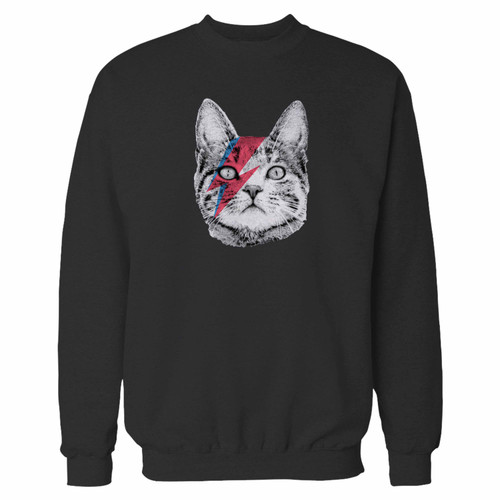 Your ziggy stardust cat david bowie crewneck sweatshirt just got an update. This super comfortable and lighter weight crewneck will become your favorite go-to sweatshirt. The cozy spandex cuffs and waistband make this pill-resistant sweatshirt a fan favorite.And your group will look and feel their best in this premium ringspun cotton crew.