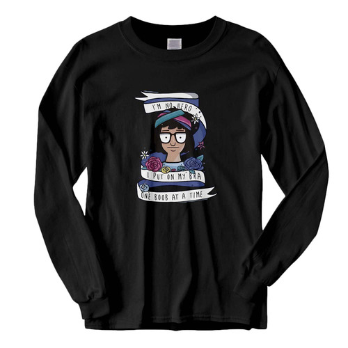 This classic fit Tina Belcher Im Not Hero I Put On My Bra Parody Fresh Best Long Sleeve Shirt is casually elegant and very comfortable. With fine quality print to make one stand out, it's a perfect fit for every occasion.
