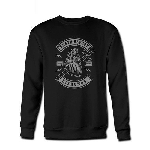 Your death before dishonor art Fresh Best Crewneck Sweatshirt just got an update. This super comfortable and lighter weight crewneck will become your favorite go-to sweatshirt. The cozy spandex cuffs and waistband make this pill-resistant sweatshirt a fan favorite.And your group will look and feel their best in this premium ringspun cotton crew.