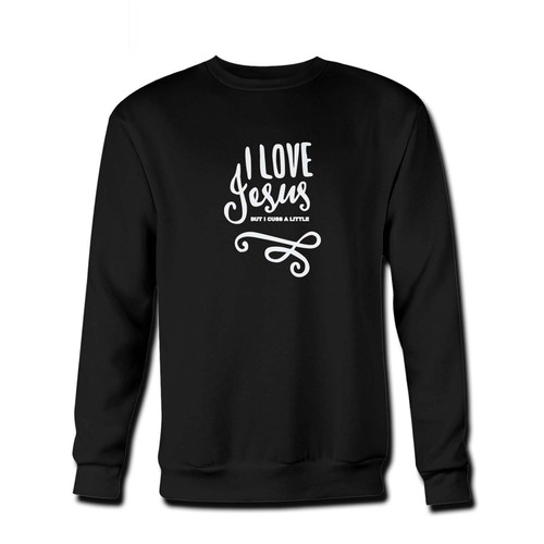 Your I Love Jesus But I Cuss A Little Fresh Best Crewneck Sweatshirt just got an update. This super comfortable and lighter weight crewneck will become your favorite go-to sweatshirt. The cozy spandex cuffs and waistband make this pill-resistant sweatshirt a fan favorite.And your group will look and feel their best in this premium ringspun cotton crew.