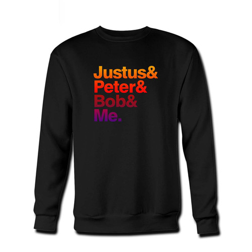 Your Justus And Peter And Bob And Me Fresh Best Crewneck Sweatshirt just got an update. This super comfortable and lighter weight crewneck will become your favorite go-to sweatshirt. The cozy spandex cuffs and waistband make this pill-resistant sweatshirt a fan favorite.And your group will look and feel their best in this premium ringspun cotton crew.