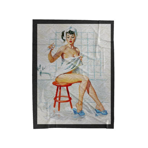 1940S Pin-Up Girl Bath Time Velveteen Blanket