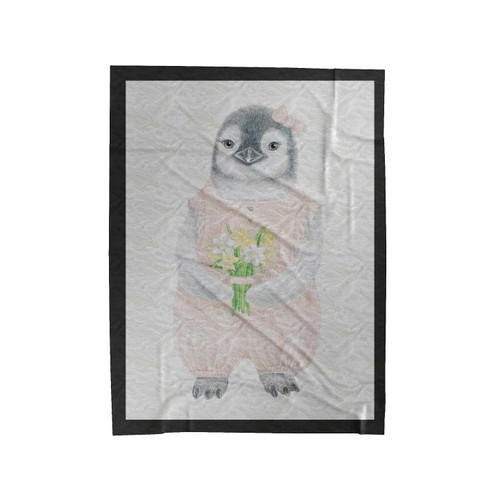 Baby Penguin With Flowers Velveteen Blanket