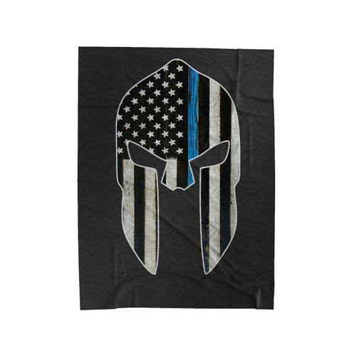 Blue Line American Flag Spartan Helmet Velveteen Blanket
