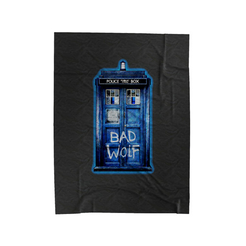 Blue Phone Booth With Bad Wolf Velveteen Blanket
