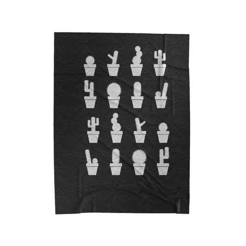 Cactus Succulent Hand Drawn Velveteen Blanket