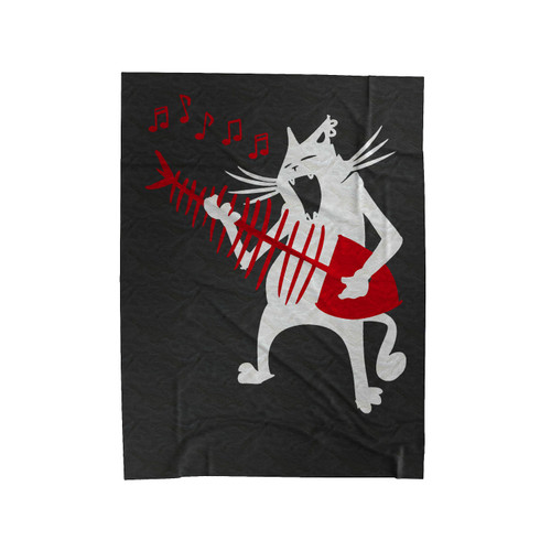 Cat Playing Guitar Rock And Roll Velveteen Blanket