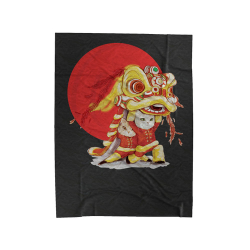 Chinese Cat Play Lion Velveteen Blanket