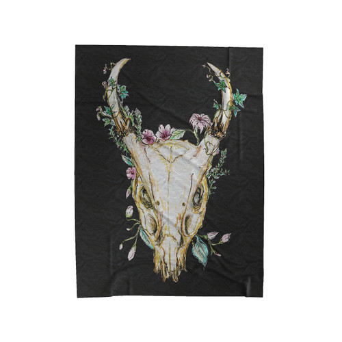Deer Skull And Flowers Velveteen Blanket