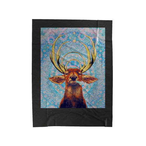 Deer Stag Horns Head Trippy Psychedelic Velveteen Blanket