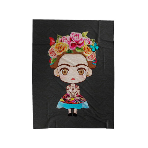 Flower Exposition Hair Cute Chibi Frida Kahlo Velveteen Blanket