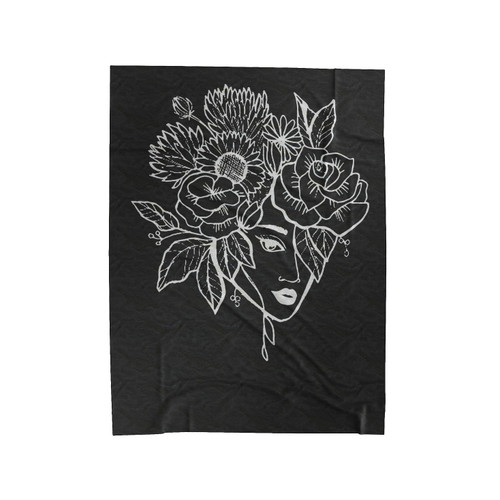 Girl With Flowers Velveteen Blanket
