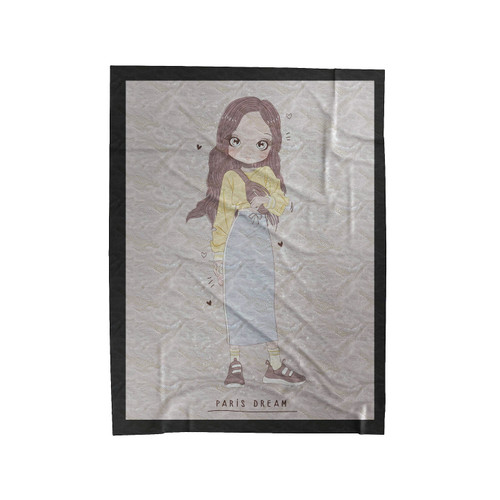 Hand Drawn Cute Girl Wearing Long Skirt And Sweater With Paris Velveteen Blanket