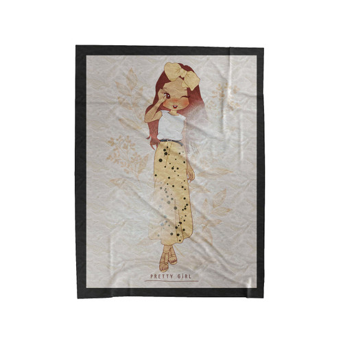 Hand Drawn Cute Girl Wearing Long Skirt With Flower Velveteen Blanket