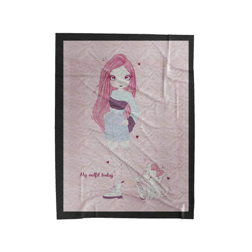 Hand Getekend Schattig Meisje Met Achtergrond Velveteen Blanket