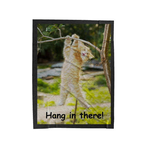 Hang In There Cat 2 Velveteen Blanket