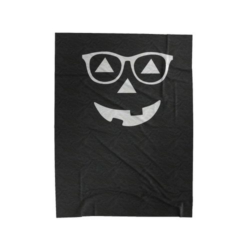 Hipster Pumpkin Halloween Jack O Lantern Face With Sunglasses Velveteen Blanket
