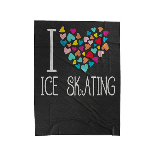 I Love Ice Skating Colorful Hearts Velveteen Blanket