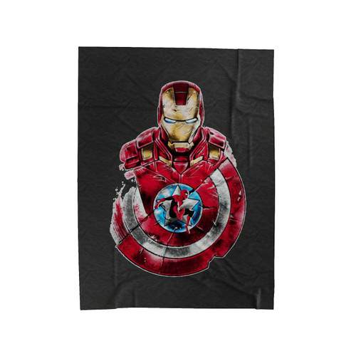 Iron Man And Spiderman Swinging Through War Velveteen Blanket