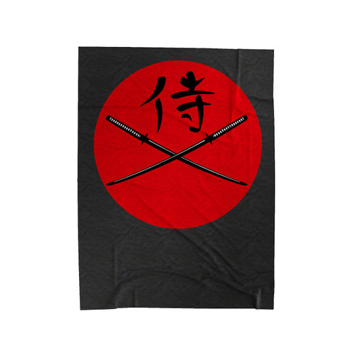 Japanese Katana And Samurai Kanji Velveteen Blanket