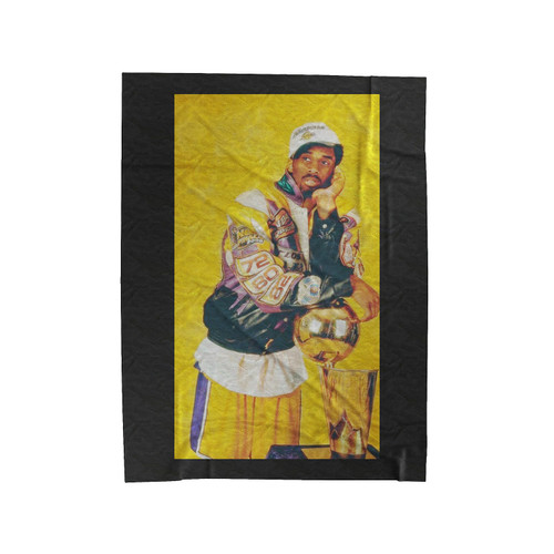 Kobe Bryant With Championship Trophy Velveteen Blanket