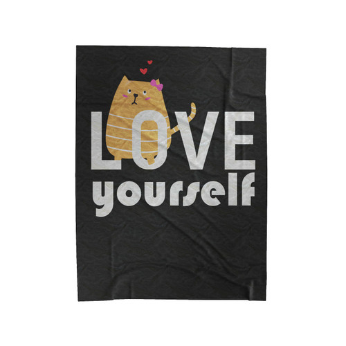 Love Yourself Orange Heart Kitty Cat Cute Animals Velveteen Blanket