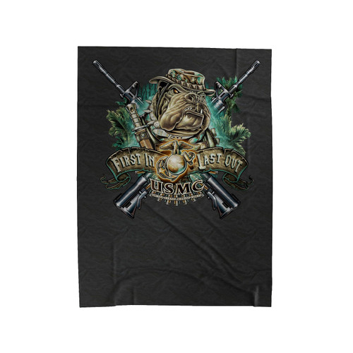 Marine Devil Dog First In Last Out Velveteen Blanket