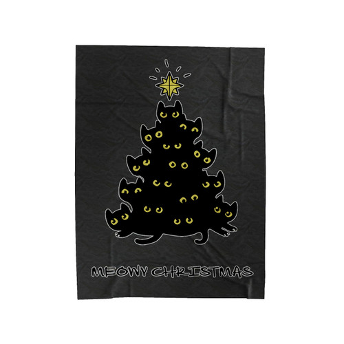 Meowy Christmas Tree Velveteen Blanket
