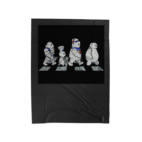 Michelin Man Pillsbury Doughboy Stay Puft Marshmallow Man And Baymax Crossing Abbey Road Velveteen Blanket