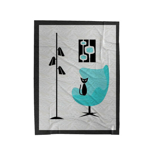 Mid Century Modern Cat In Turquoise Egg Chair Ii Velveteen Blanket