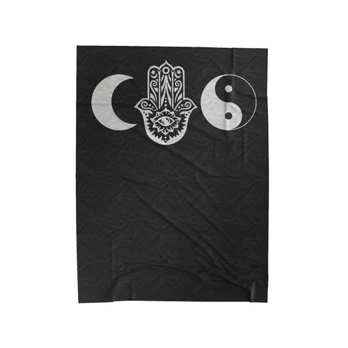Moon Hamsa-Hand Yin Yang Velveteen Blanket