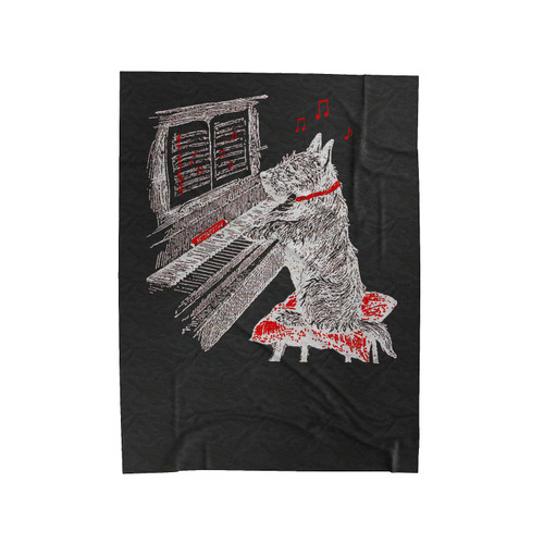 Music Dog Vintage Design Noteworthy Dog Playing Piano Velveteen Blanket