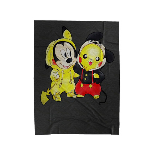 Pikachu Pokemon And Mickey Mouse Velveteen Blanket