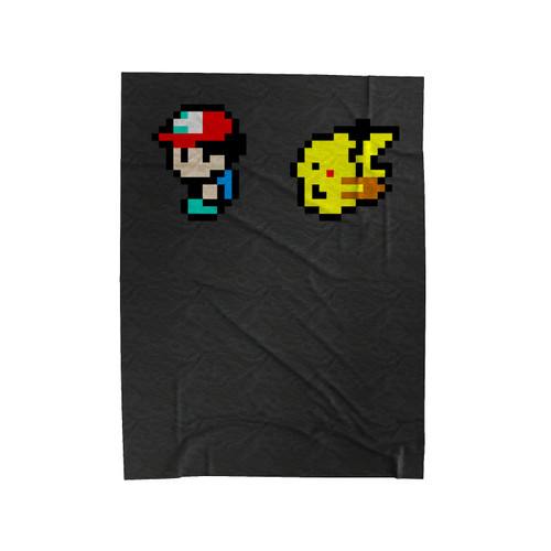 Pokemon Ash And Pikachu Retro 8 Bit Velveteen Blanket