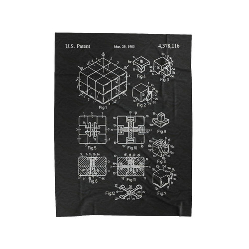 Rubik's Cube Patent Art Blueprint Schematic Velveteen Blanket