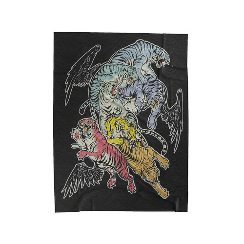 Seven Caged Tigers Velveteen Blanket