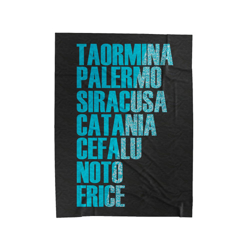 Sicilian Typography Taormina Palermo Siracusa Velveteen Blanket
