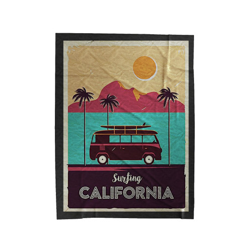 Surfing California Coastline Vintage Van Palm Trees Cool Velveteen Blanket