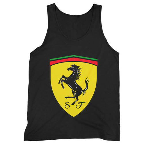 Our cotton ferrari black prancing horse shield logo men tank top is perfect for those intense workouts in the gym, at practice or pickup games.