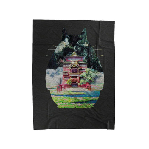 Totoro Scenes Silhouette Cool Anime Fan Studio Ghibli Inspired Velveteen Blanket