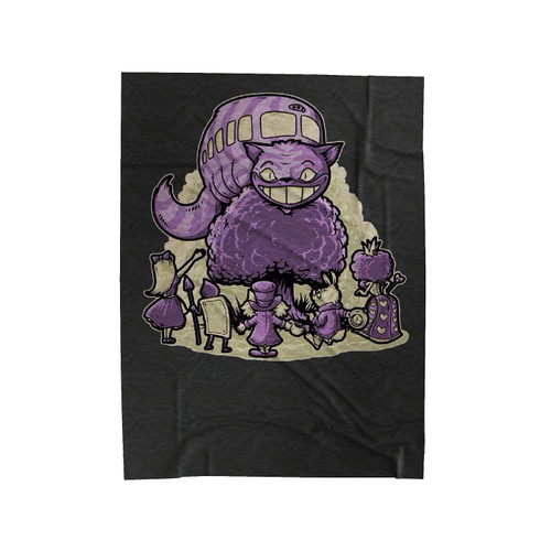 Traveling Wonderland Cool Mashup Catbus And Alice In Wonderland Velveteen Blanket