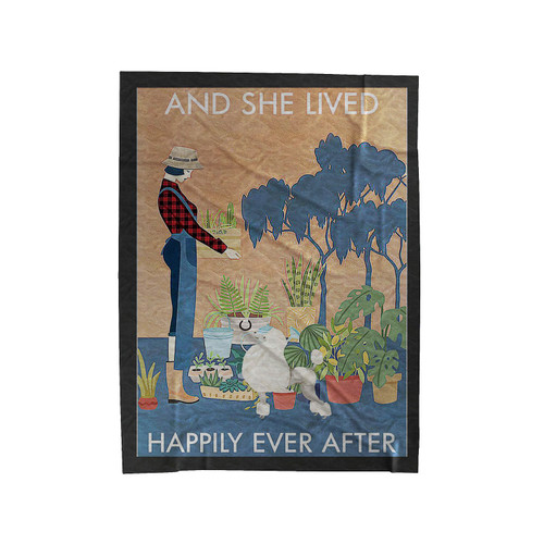 Vintage And She Lived Happily Gardening Poodle Velveteen Blanket