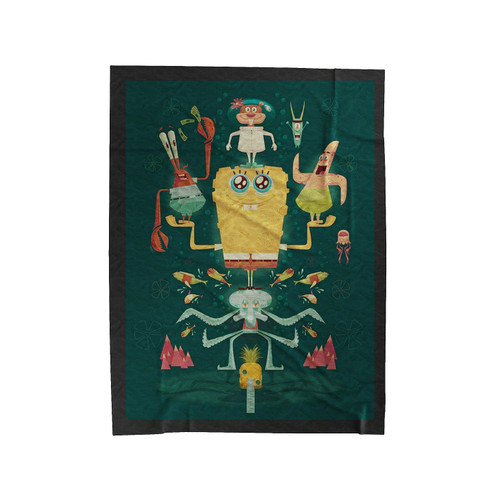Vintage Styled Character Illustrations Spongebob Velveteen Blanket