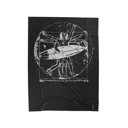 Vitruvian Surfer Funny Surfing Da Vinci Surfboard Ocean Velveteen Blanket