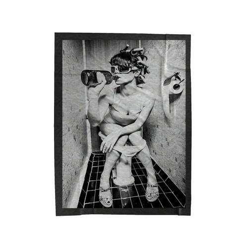 Woman Drinking On The Toilet Velveteen Blanket