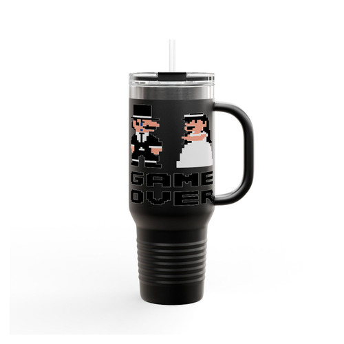 Bachelor Party Vegas Party Just Married Game Over 8 Bit Insulated Travel Mug