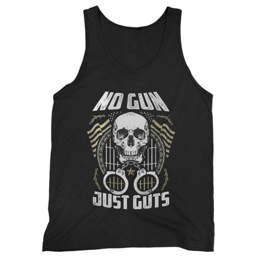 Our cotton no gun - just guts men tank top is perfect for those intense workouts in the gym, at practice or pickup games.